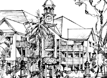 Freehand perspective drawings of future housing and public areas. Falcon Development Project. © FDG Creative, 2006
